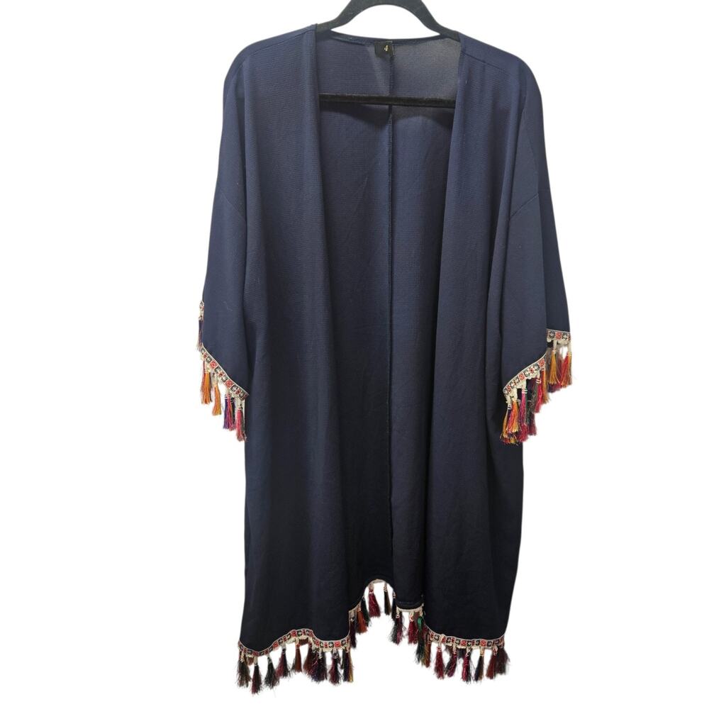 Womens Kimono One Size Blue Orange Embroidered Boho Art To Wear Cover Up